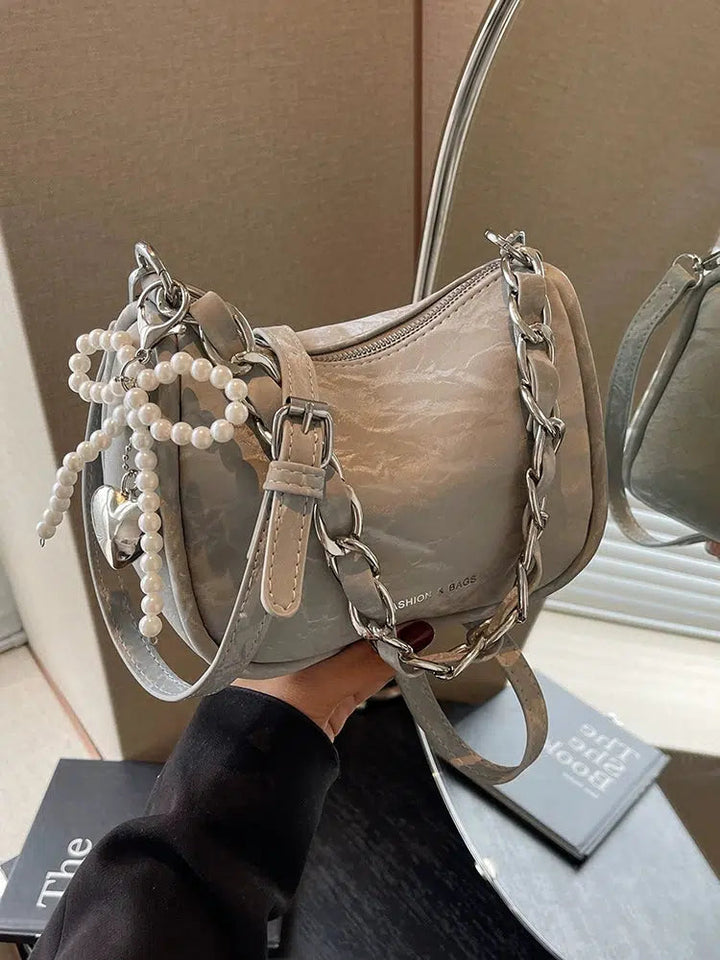 Pearl Accents Square Chain Bag