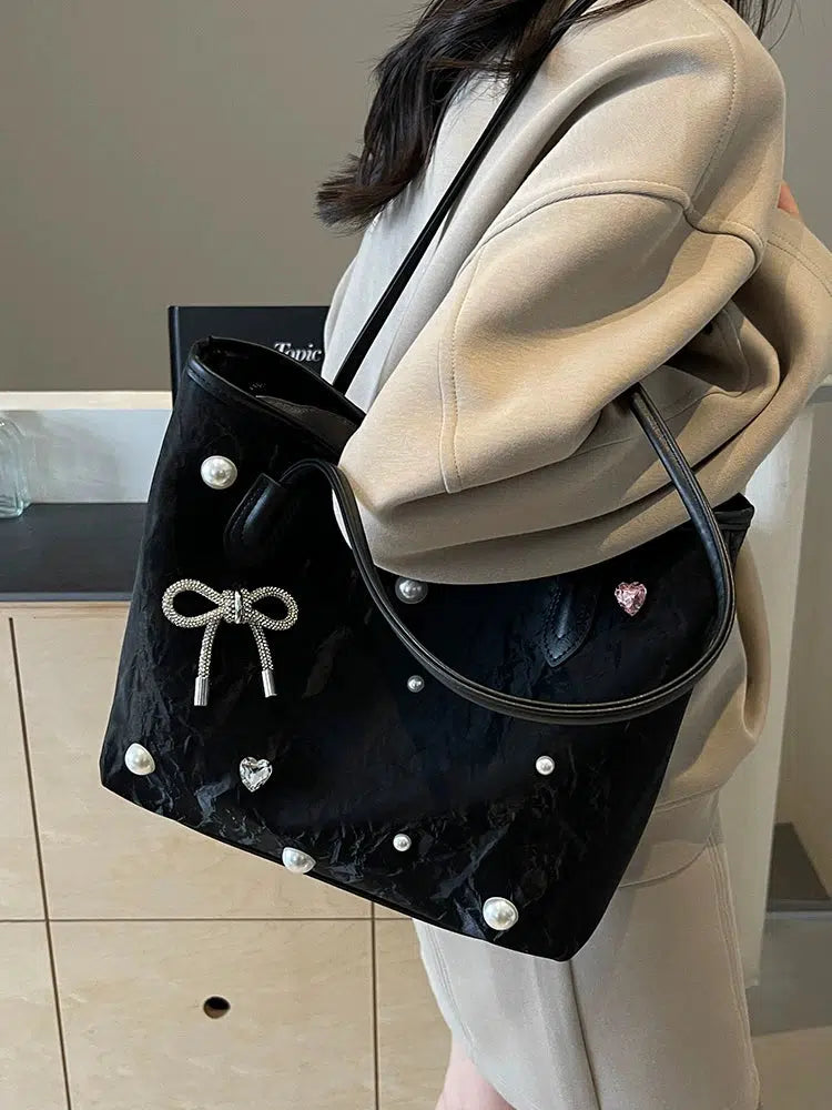 Pearl Bow Accents Tote Bag