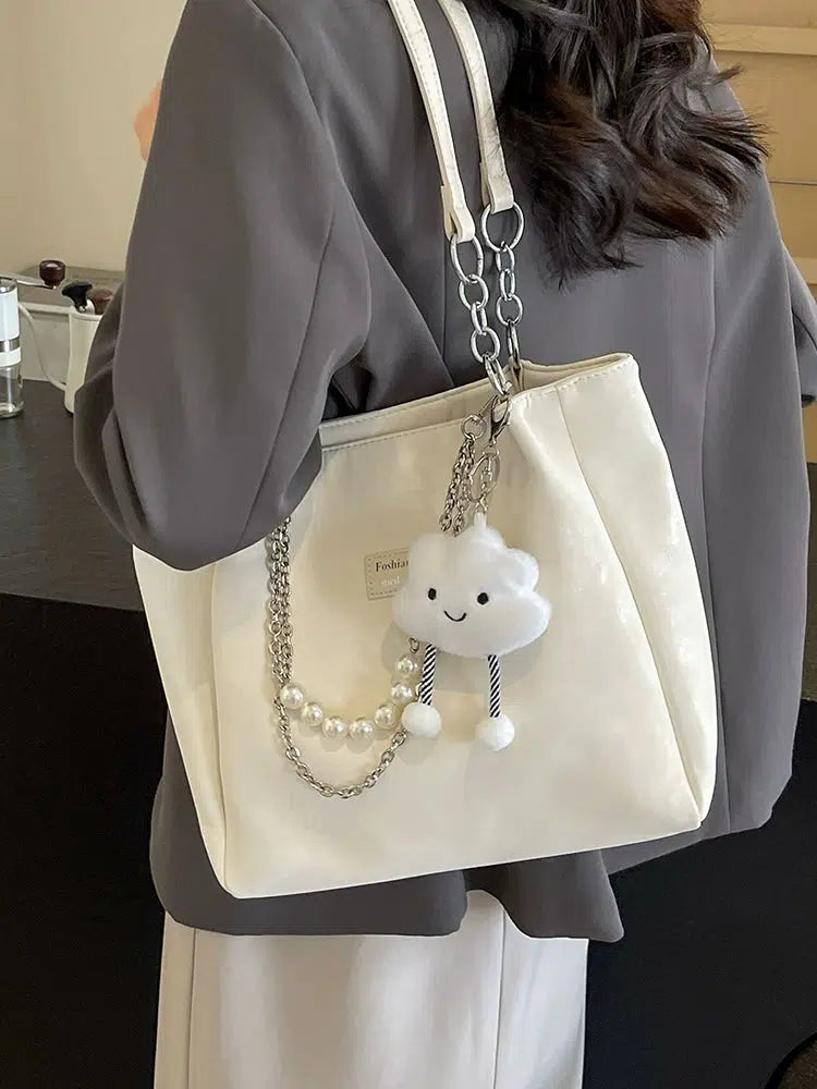 Pearl Chain Accent Chic Tote Bag