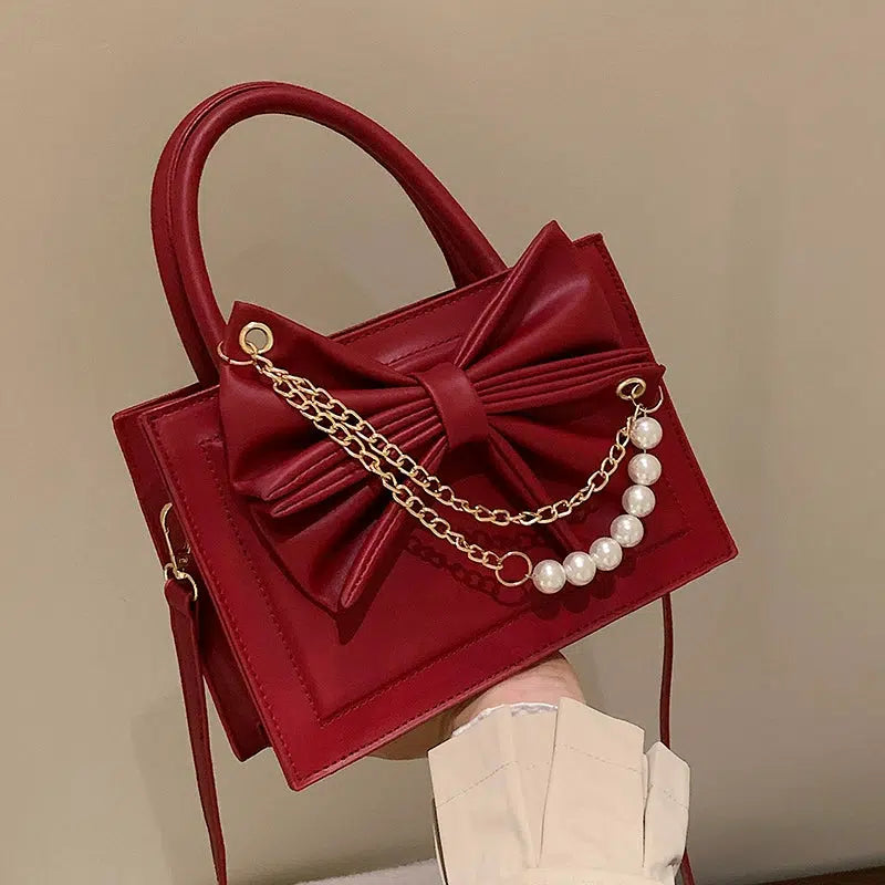 Pearl Chain Bow-Accent Satchel