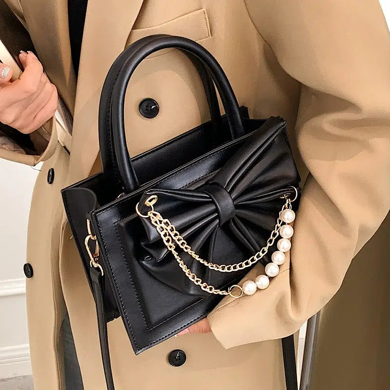 Pearl Chain Bow-Accent Satchel