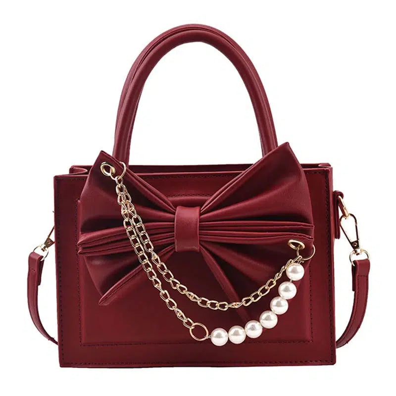 Pearl Chain Bow-Accent Satchel