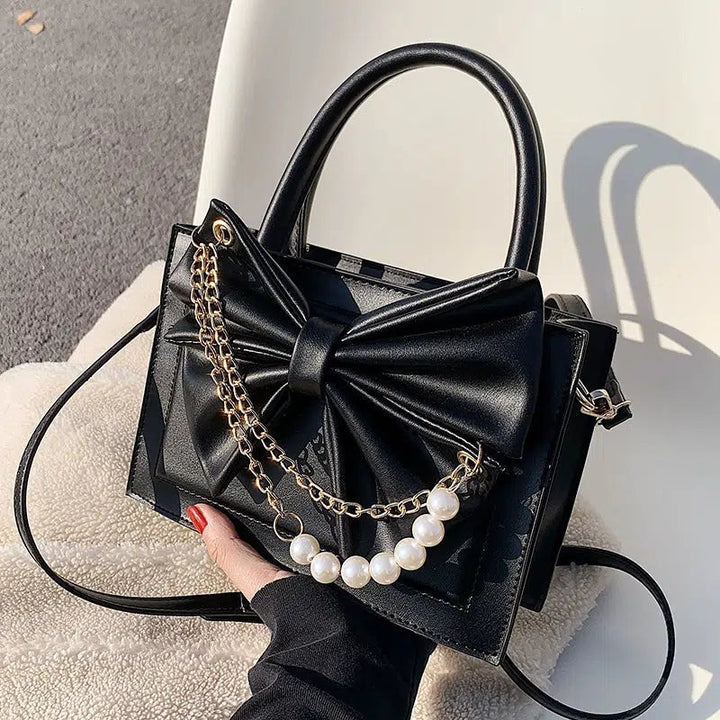 Pearl Chain Bow-Accent Satchel