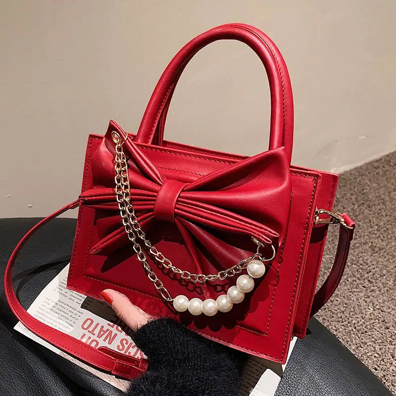 Pearl Chain Bow-Accent Satchel