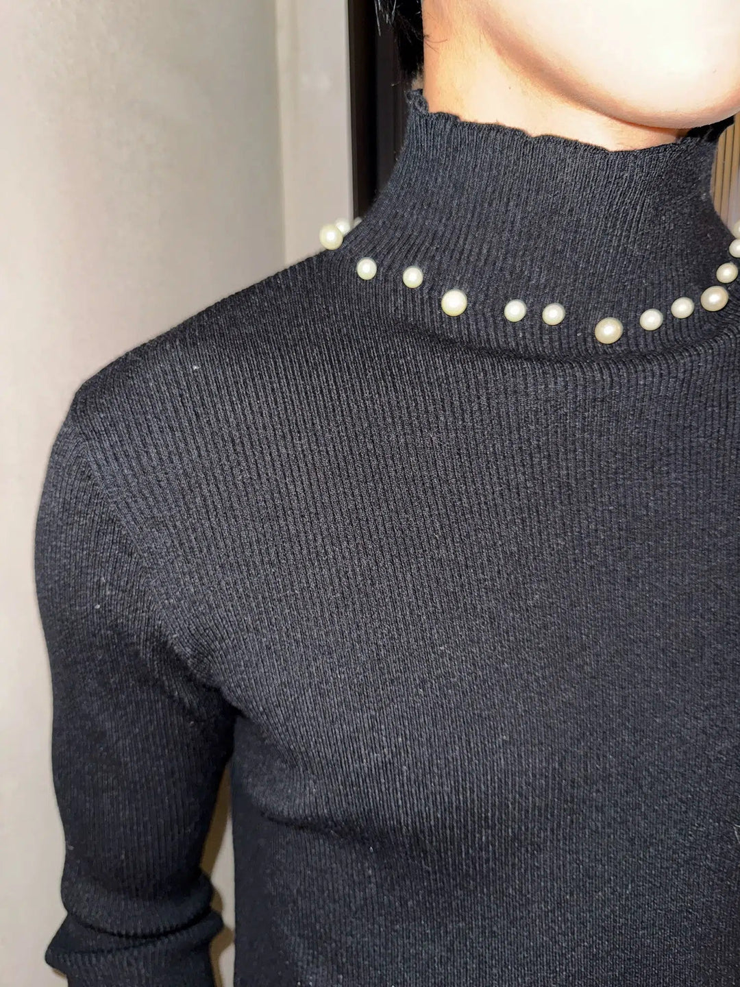 Pearl Embellished Ribbed Sweater