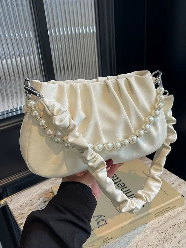 Pearl Strap Ruched Bag