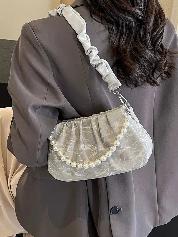 Pearl Strap Ruched Bag