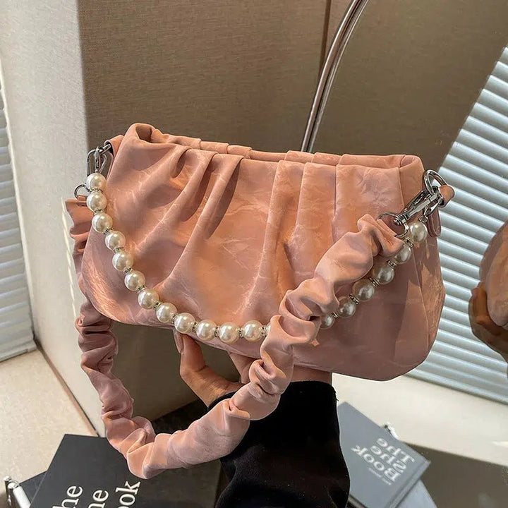 Pearl Strap Ruched Bag