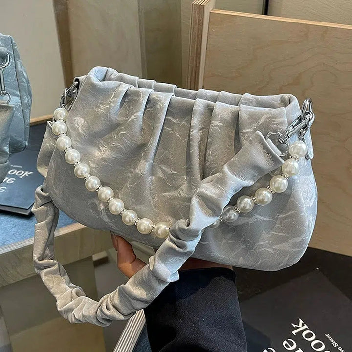 Pearl Strap Ruched Bag