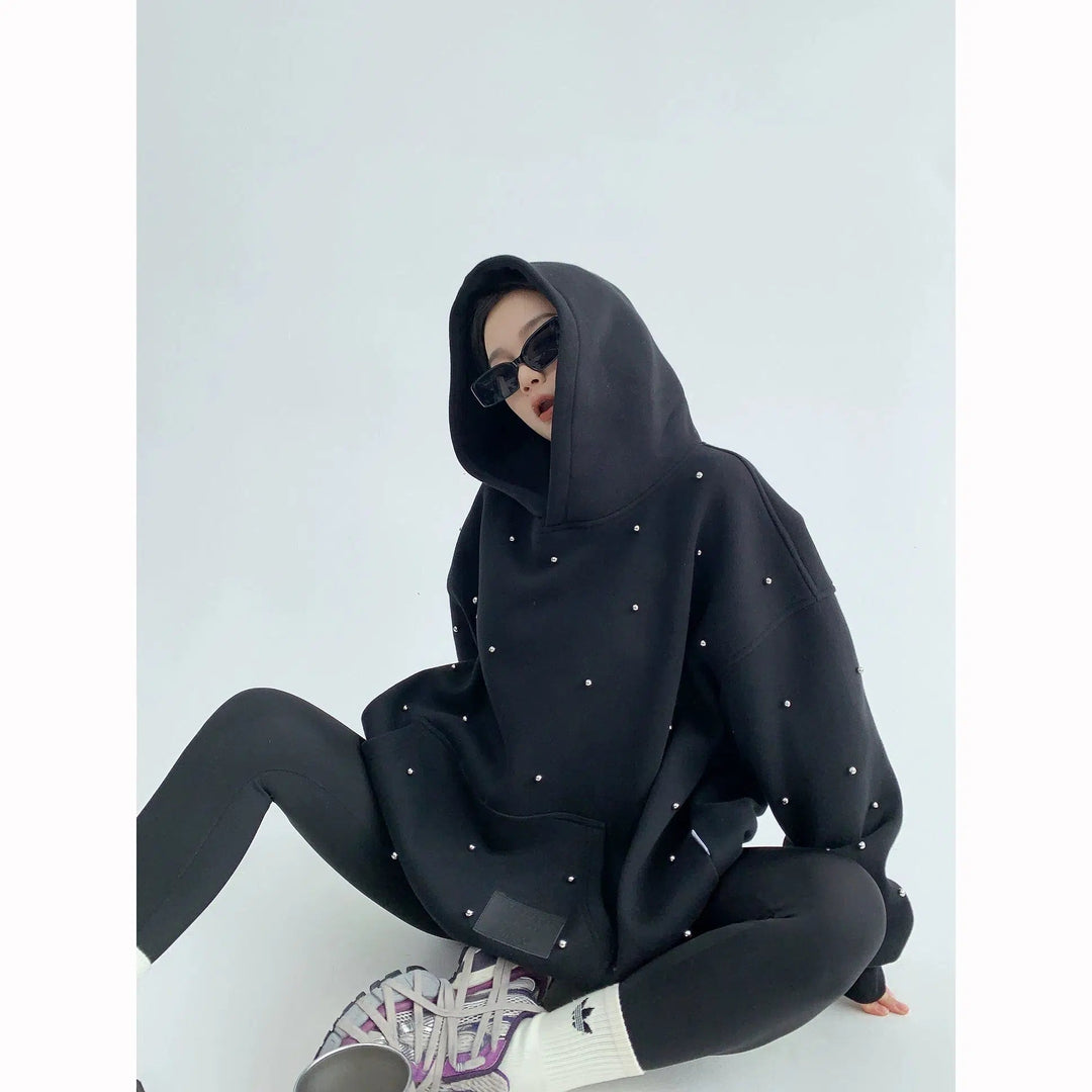 Pearl-Studded Oversized Hoodie