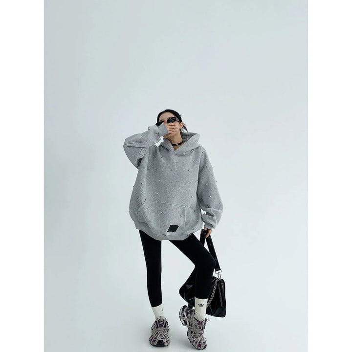 Pearl-Studded Oversized Hoodie