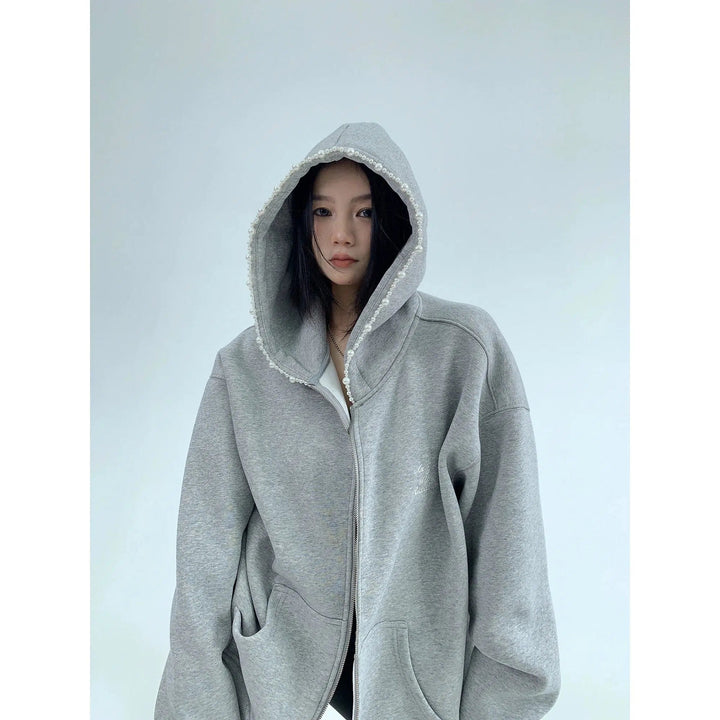 Pearl-Trim Oversized Hoodie