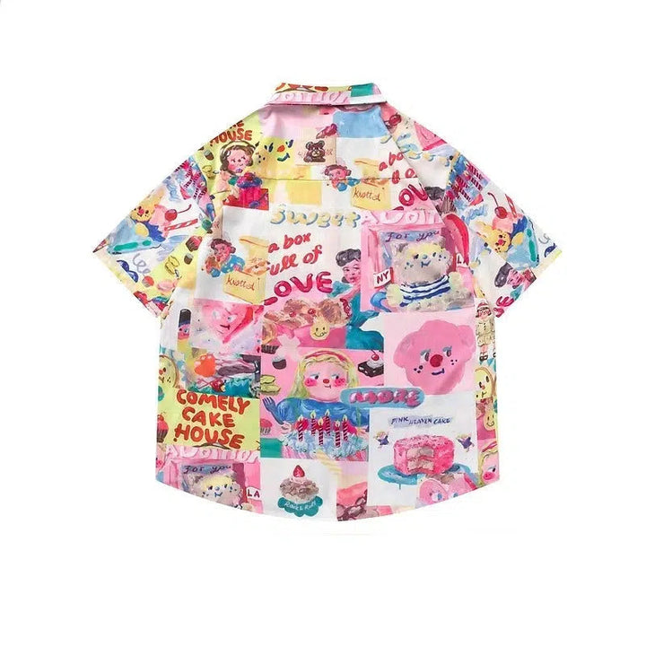 Pink Cartoon Print Short Sleeve Shirt