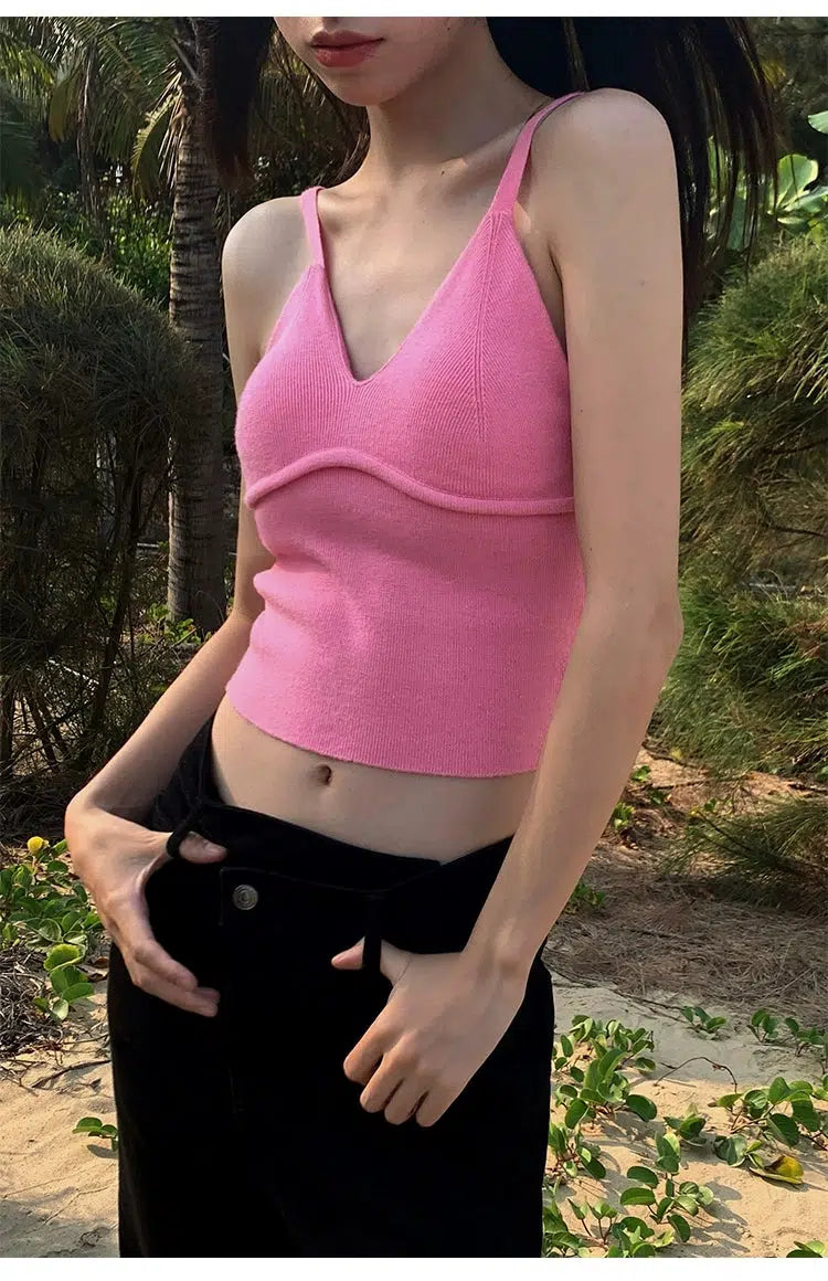 Pink V-neck Tank Top