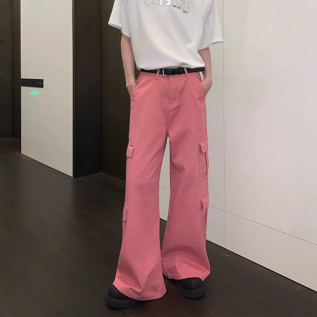 Pink Wide Leg Denim Cargo Pants