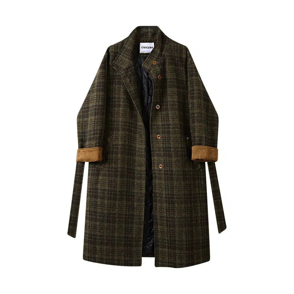 Plaid Button-Up Wool Coat