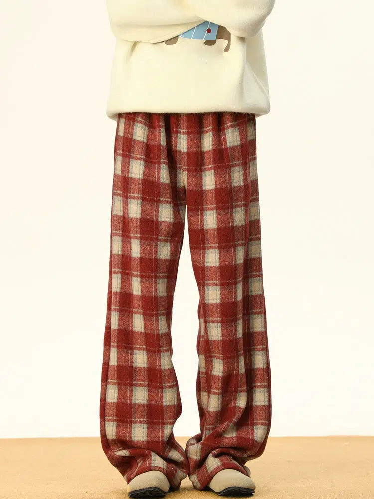 Warm Lining Plaid Casual Pants