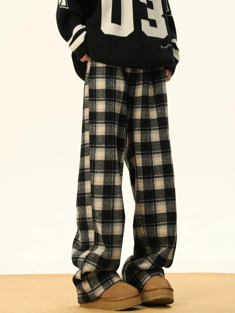 Warm Lining Plaid Casual Pants