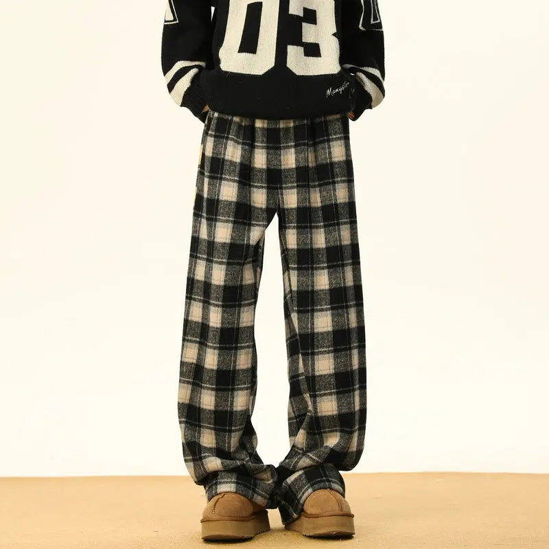 Warm Lining Plaid Casual Pants