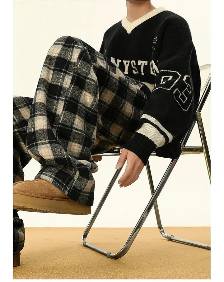 Warm Lining Plaid Casual Pants