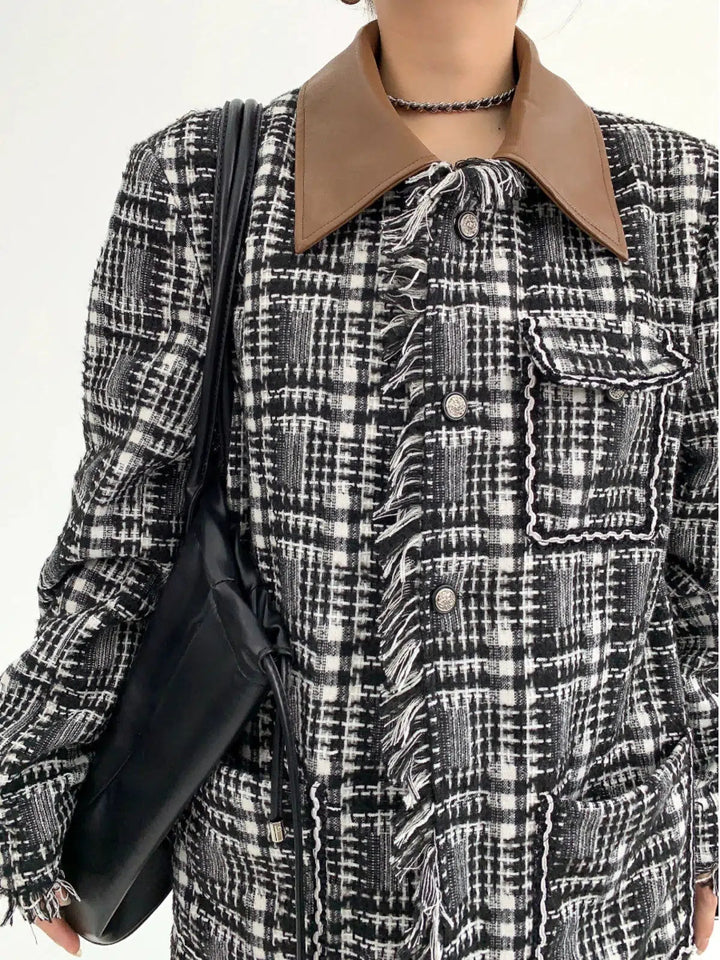 Plaid Fringe Coat