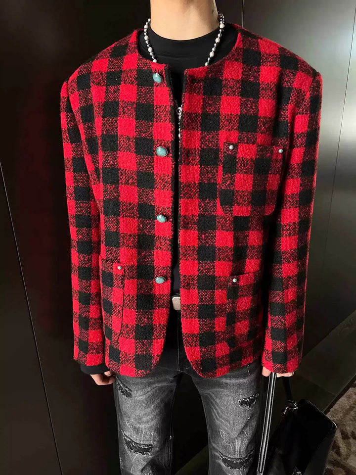 Plaid Jacket with Chest Pocket