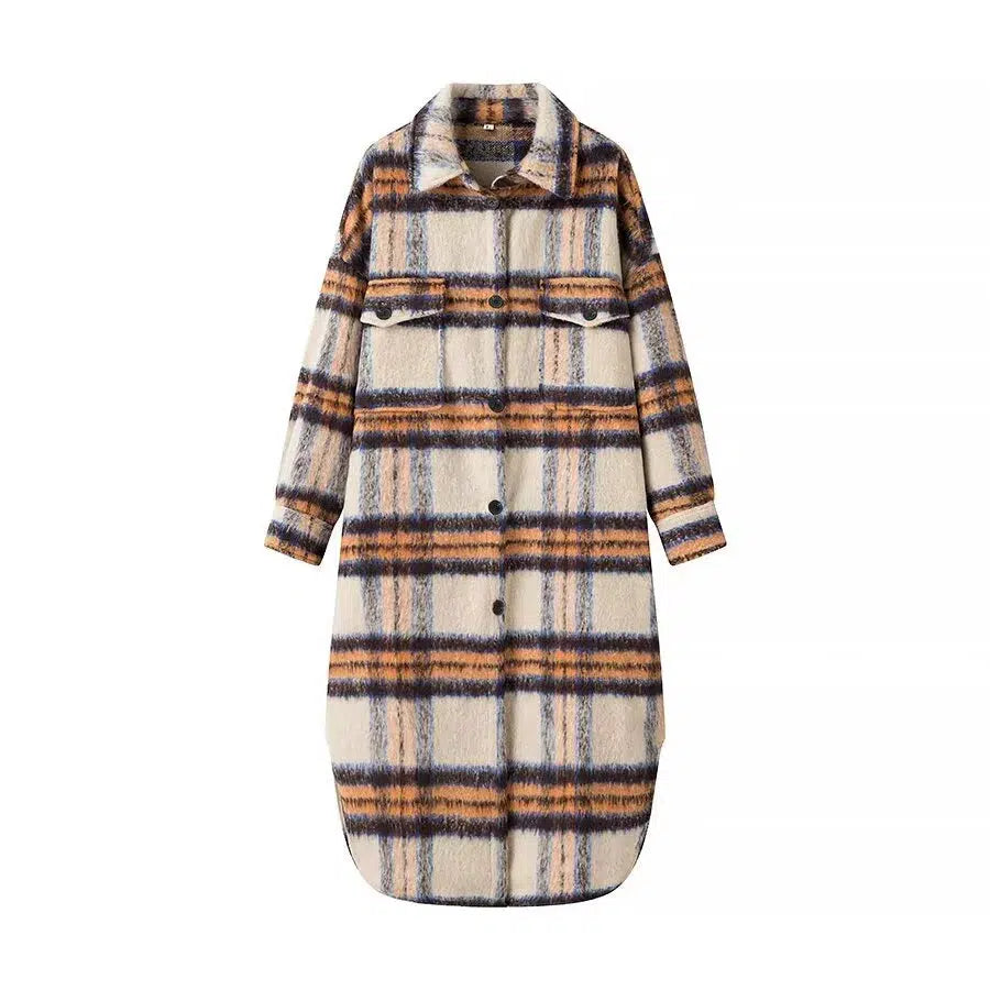 Plaid Long-Sleeve Pockets Shirt Dress