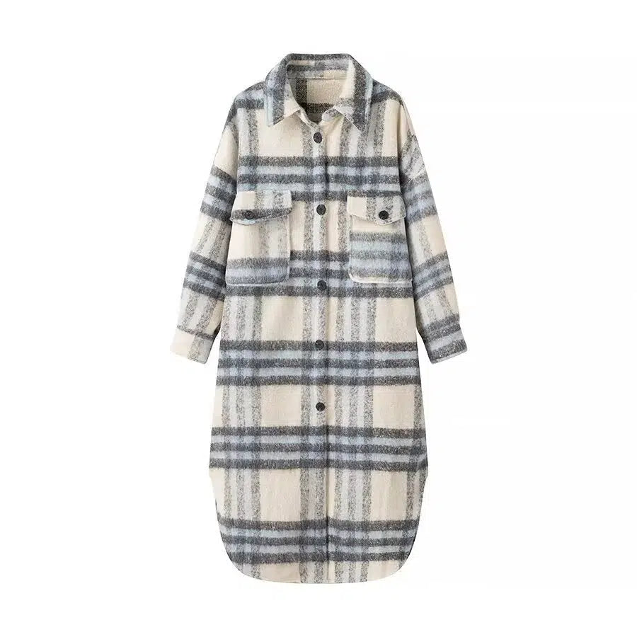 Plaid Long-Sleeve Pockets Shirt Dress