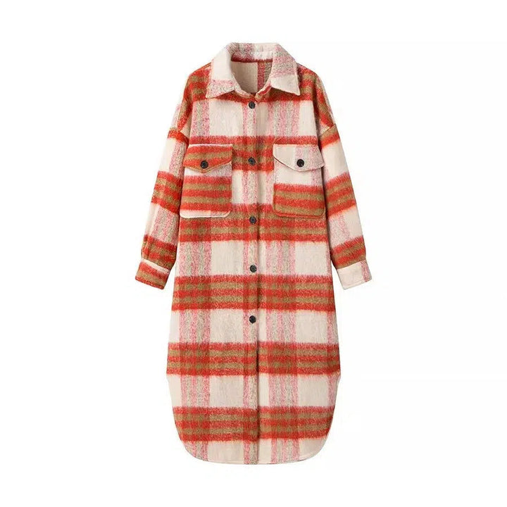 Plaid Long-Sleeve Pockets Shirt Dress