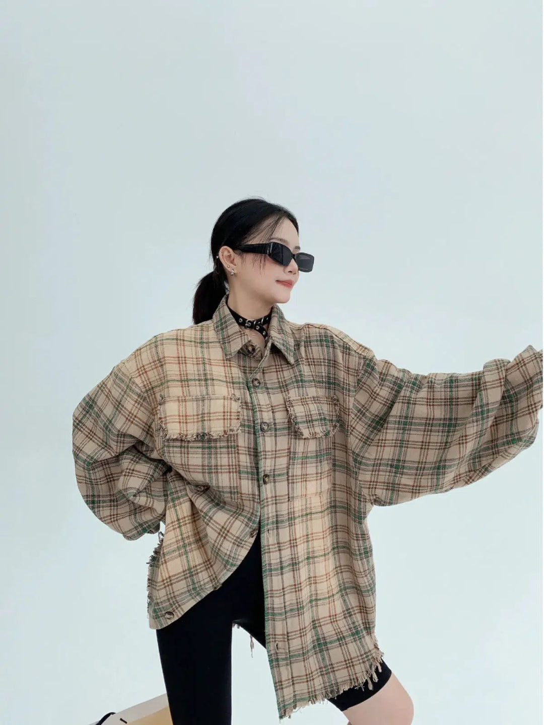 Plaid Oversized Long-Sleeve Shirt