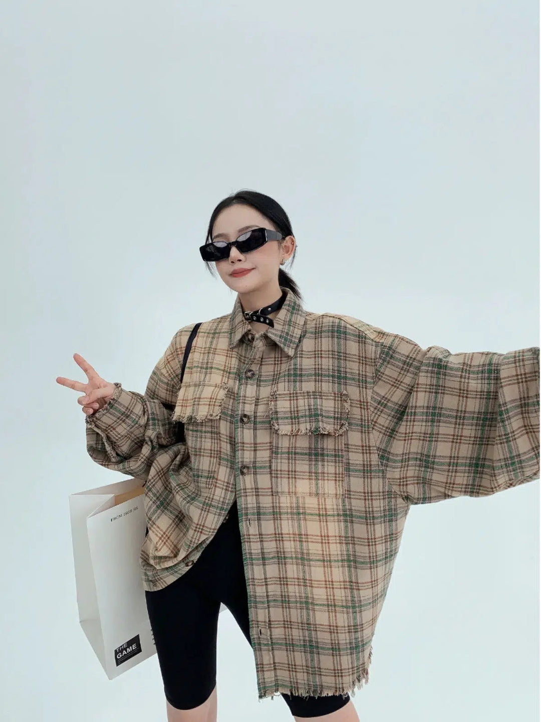 Plaid Oversized Long-Sleeve Shirt