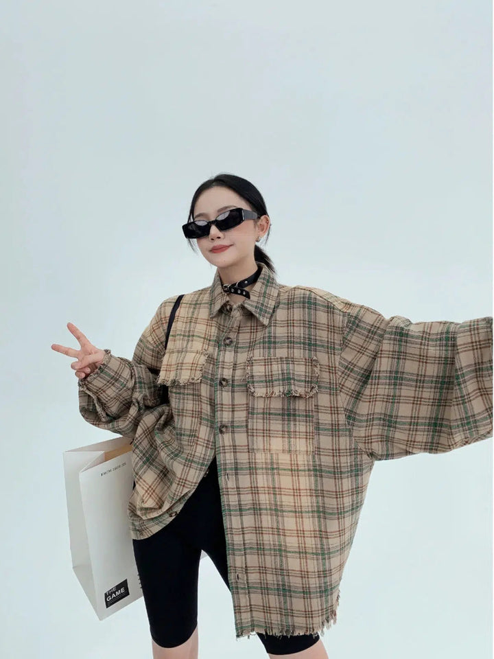 Plaid Oversized Long-Sleeve Shirt