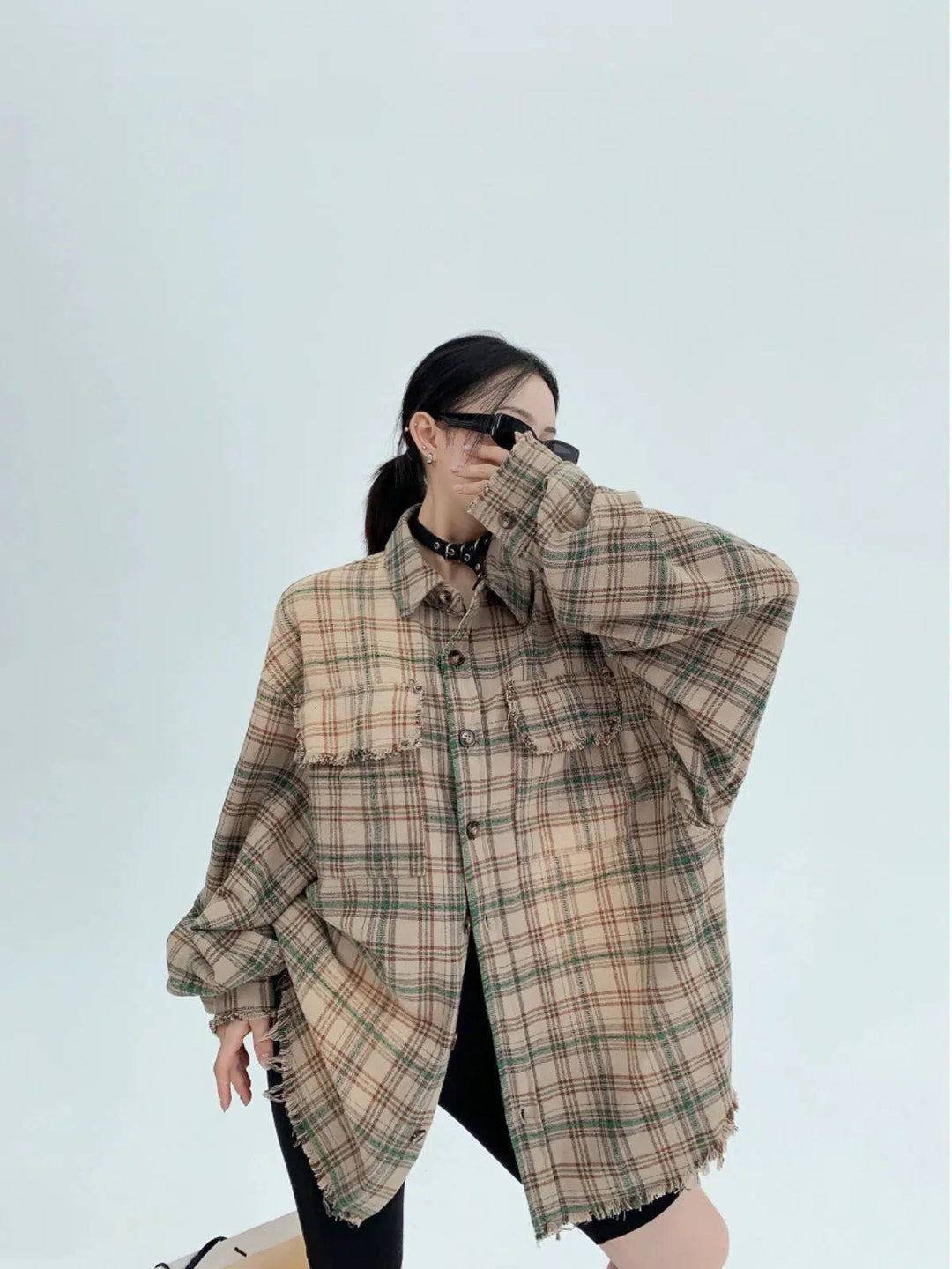 Plaid Oversized Long-Sleeve Shirt