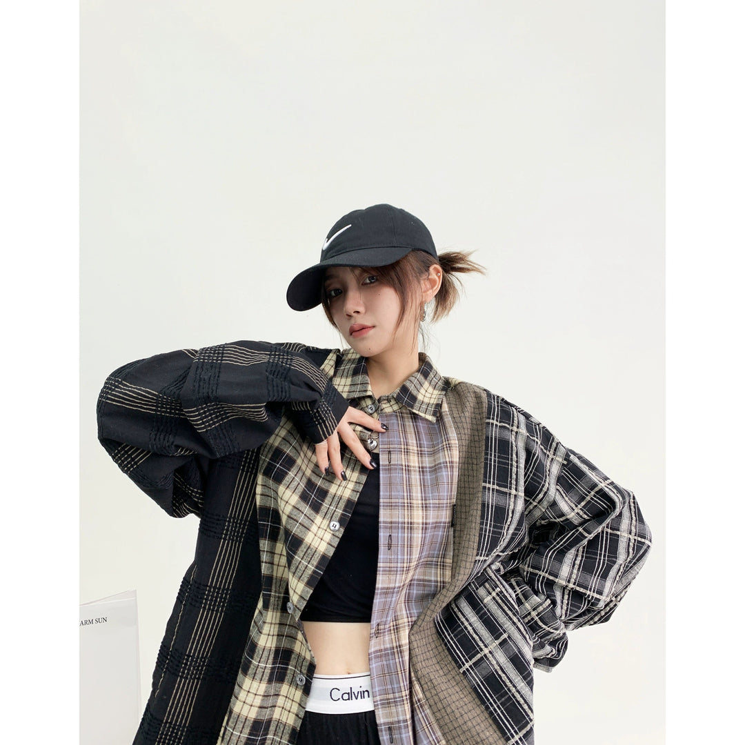 Plaid Patchwork Oversized Shirt