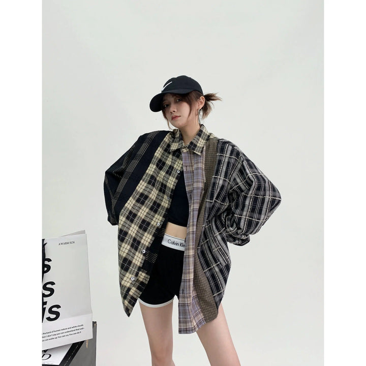 Plaid Patchwork Oversized Shirt