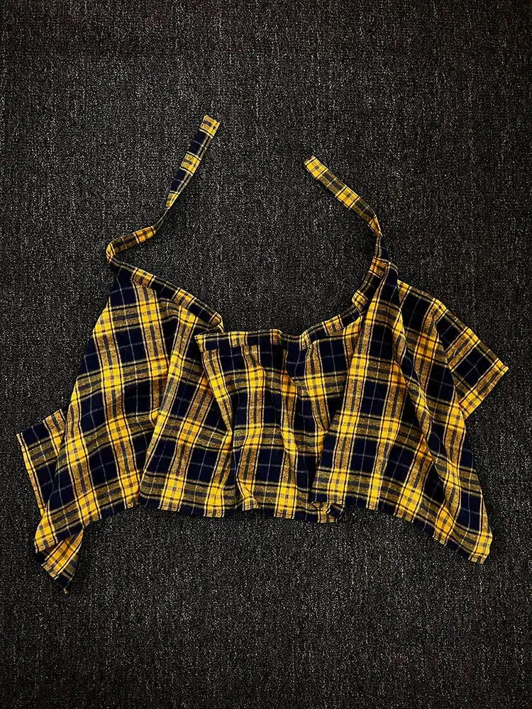 Plaid Pattern Belt with Ruffled Ends