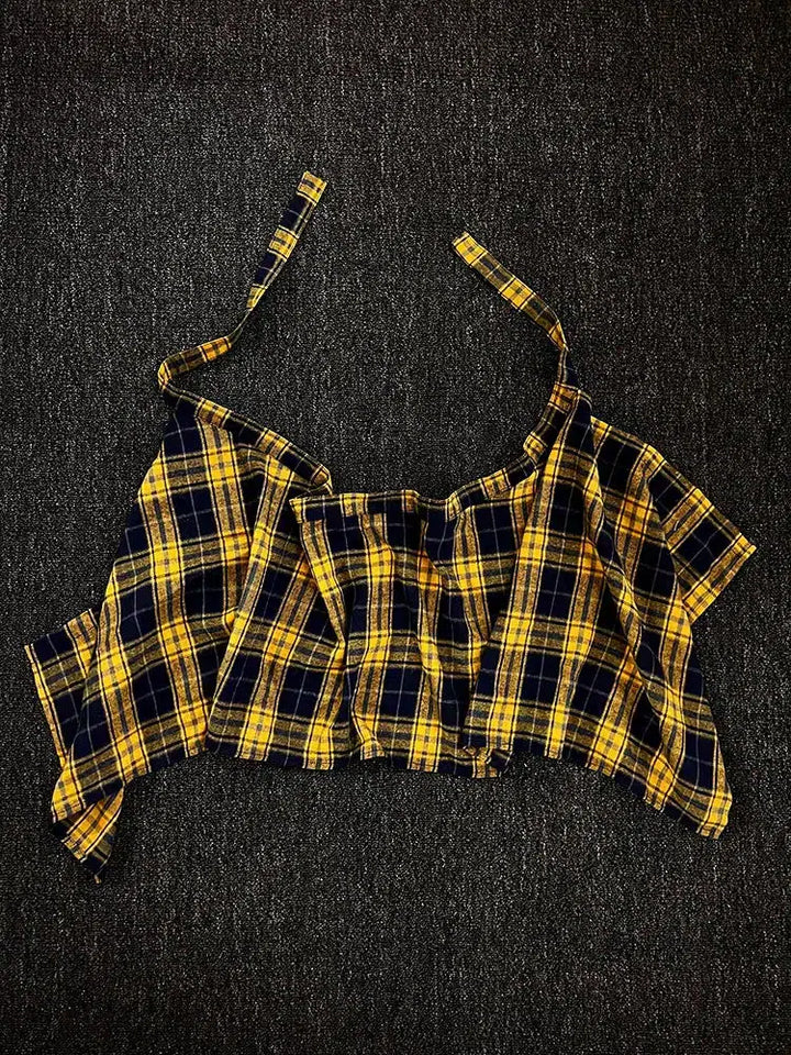 Plaid Pattern Belt with Ruffled Ends