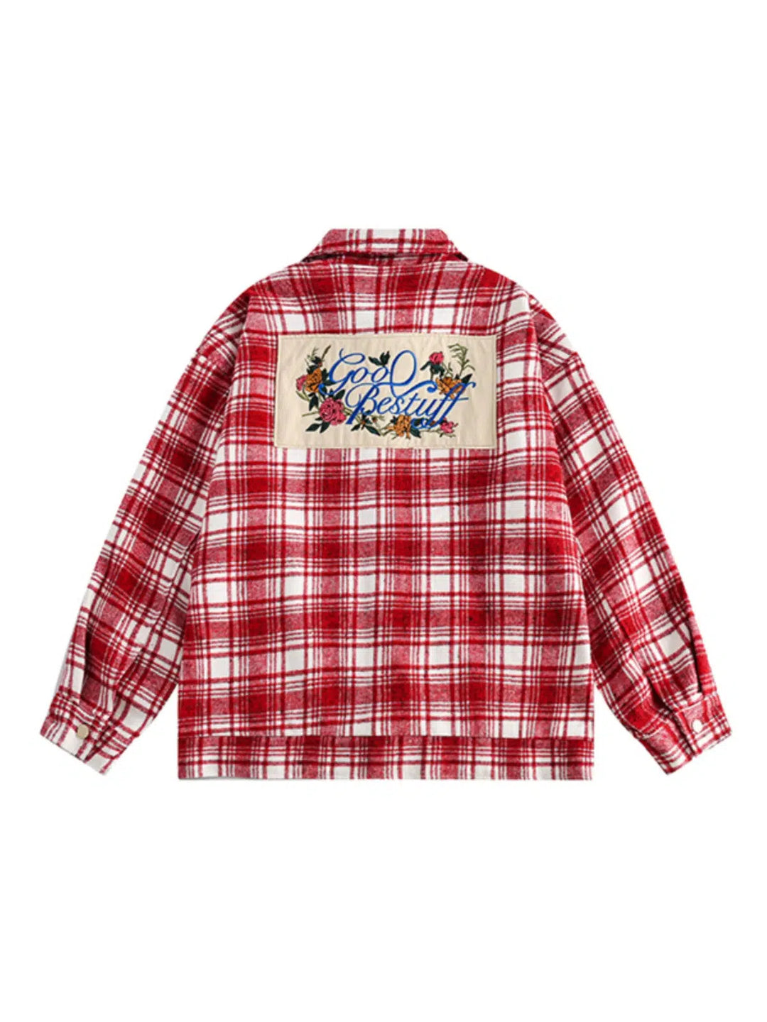 Embroidered Back Panel Plaid Pattern Coat