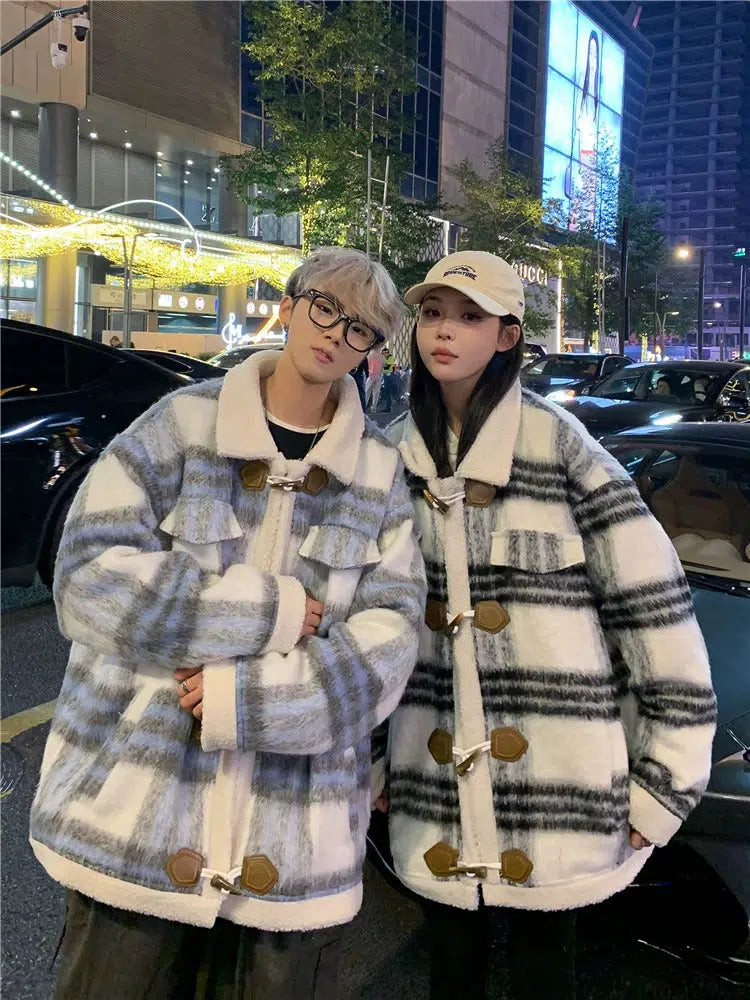 Plaid Patterned Toggle Coats