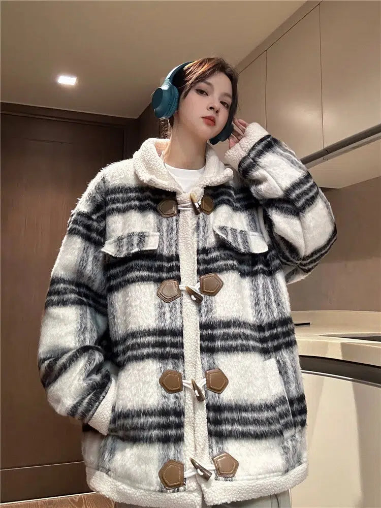 Plaid Patterned Toggle Coats