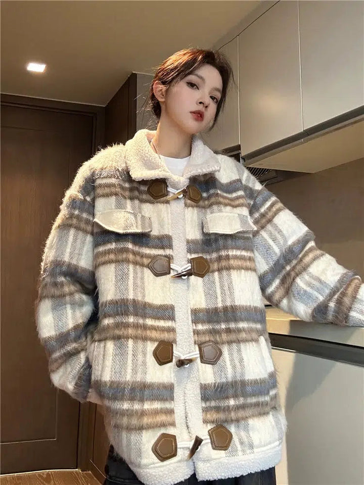 Plaid Patterned Toggle Coats