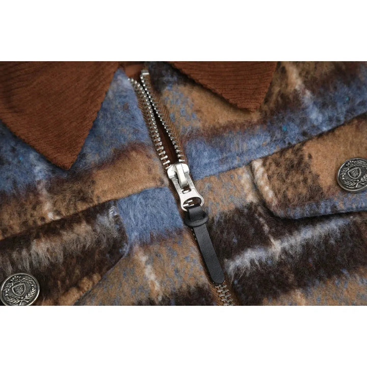 Plaid Wool-Blend Zipper Coat