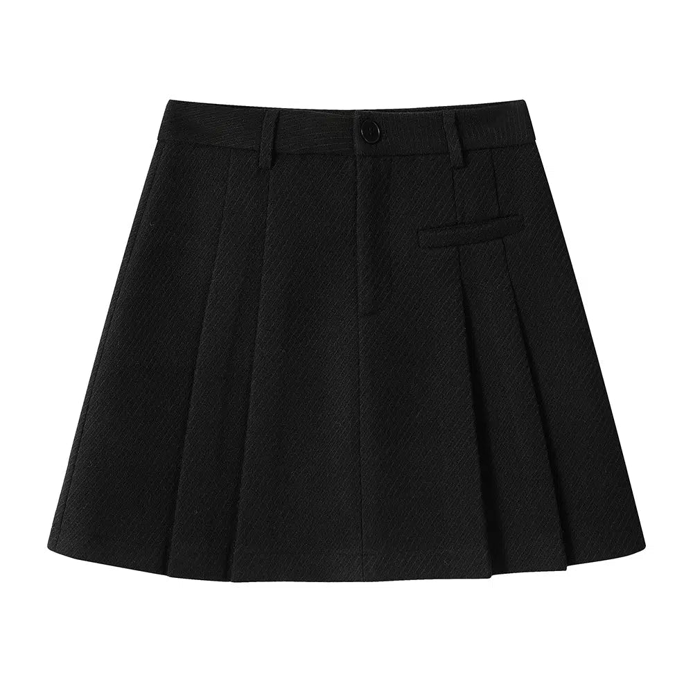 Button Detail Pleated A-Line Skirt