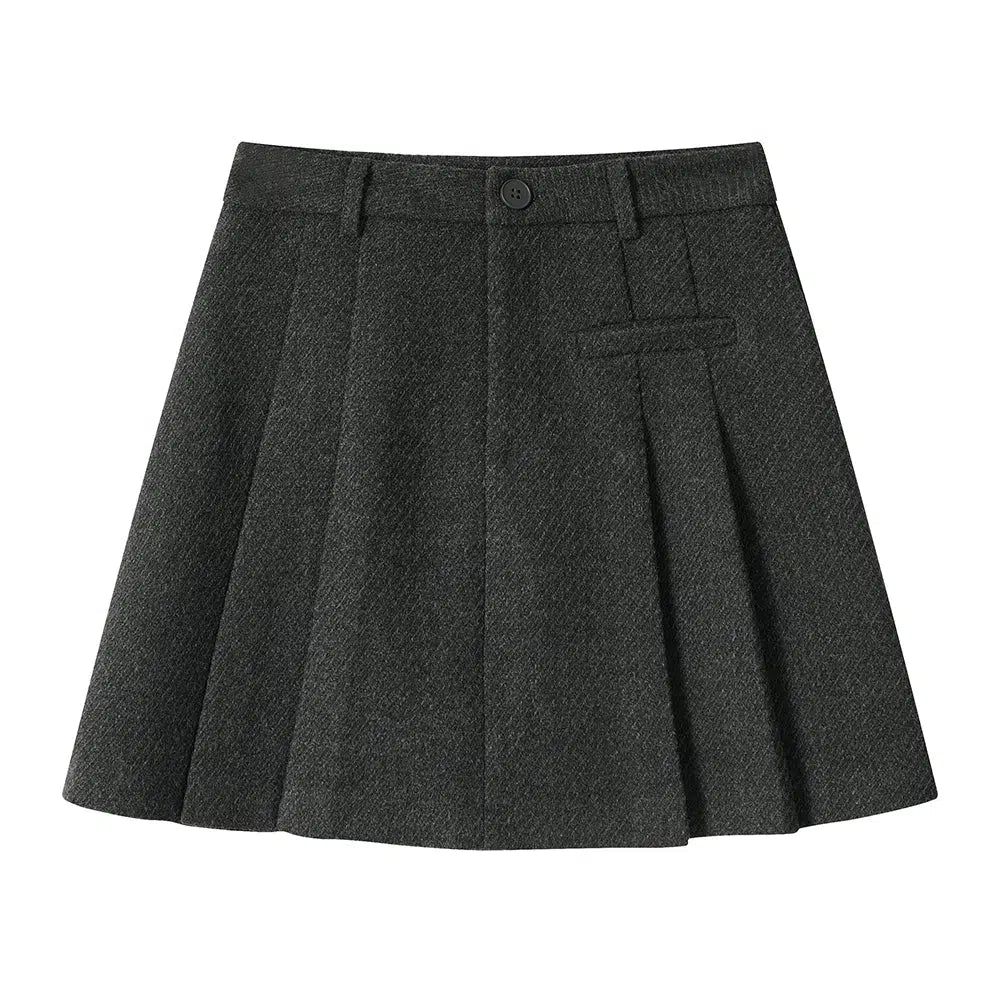 Button Detail Pleated A-Line Skirt