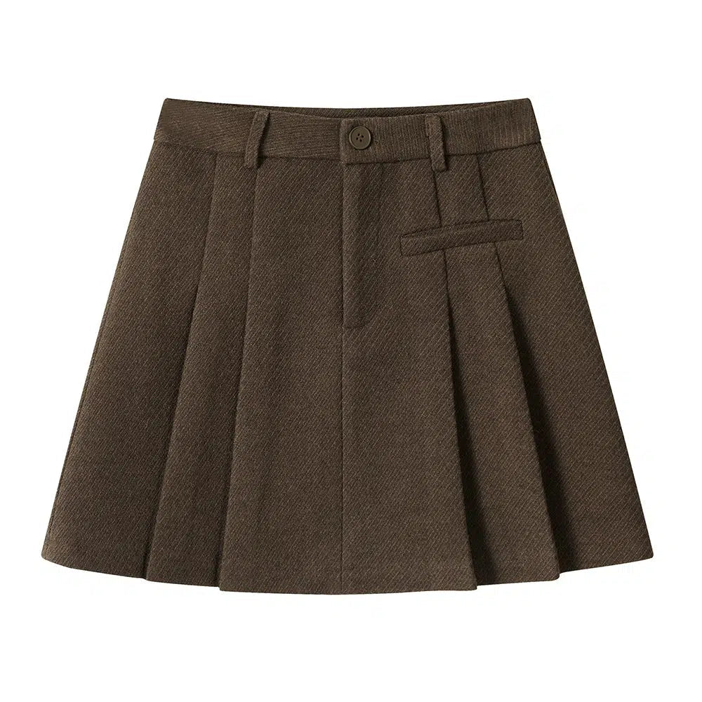 Button Detail Pleated A-Line Skirt