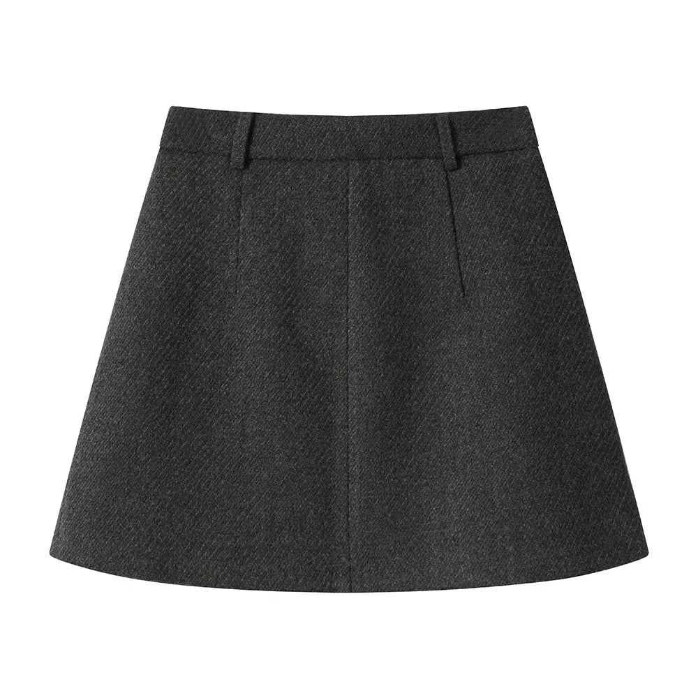 Button Detail Pleated A-Line Skirt