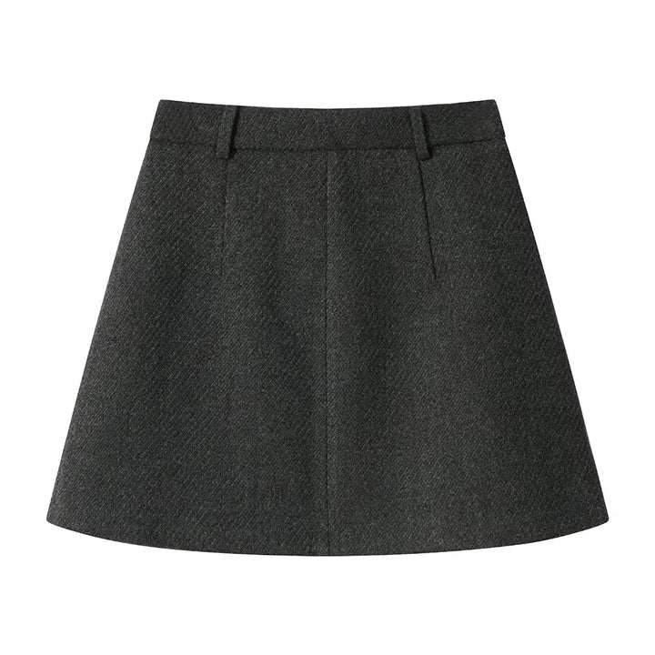 Button Detail Pleated A-Line Skirt