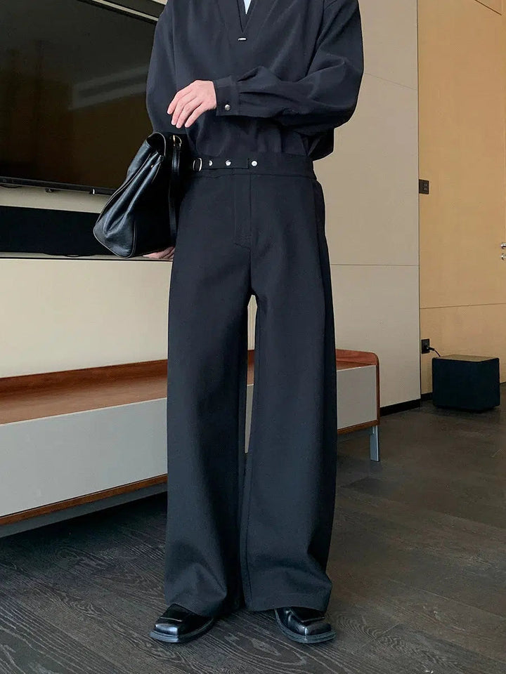 Pleated Design Wide-Leg Casual Pants