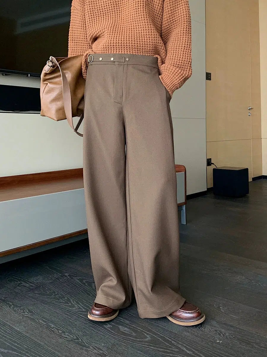 Pleated Design Wide-Leg Casual Pants