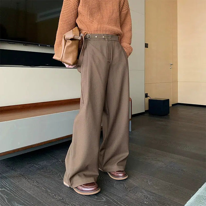 Pleated Design Wide-Leg Casual Pants